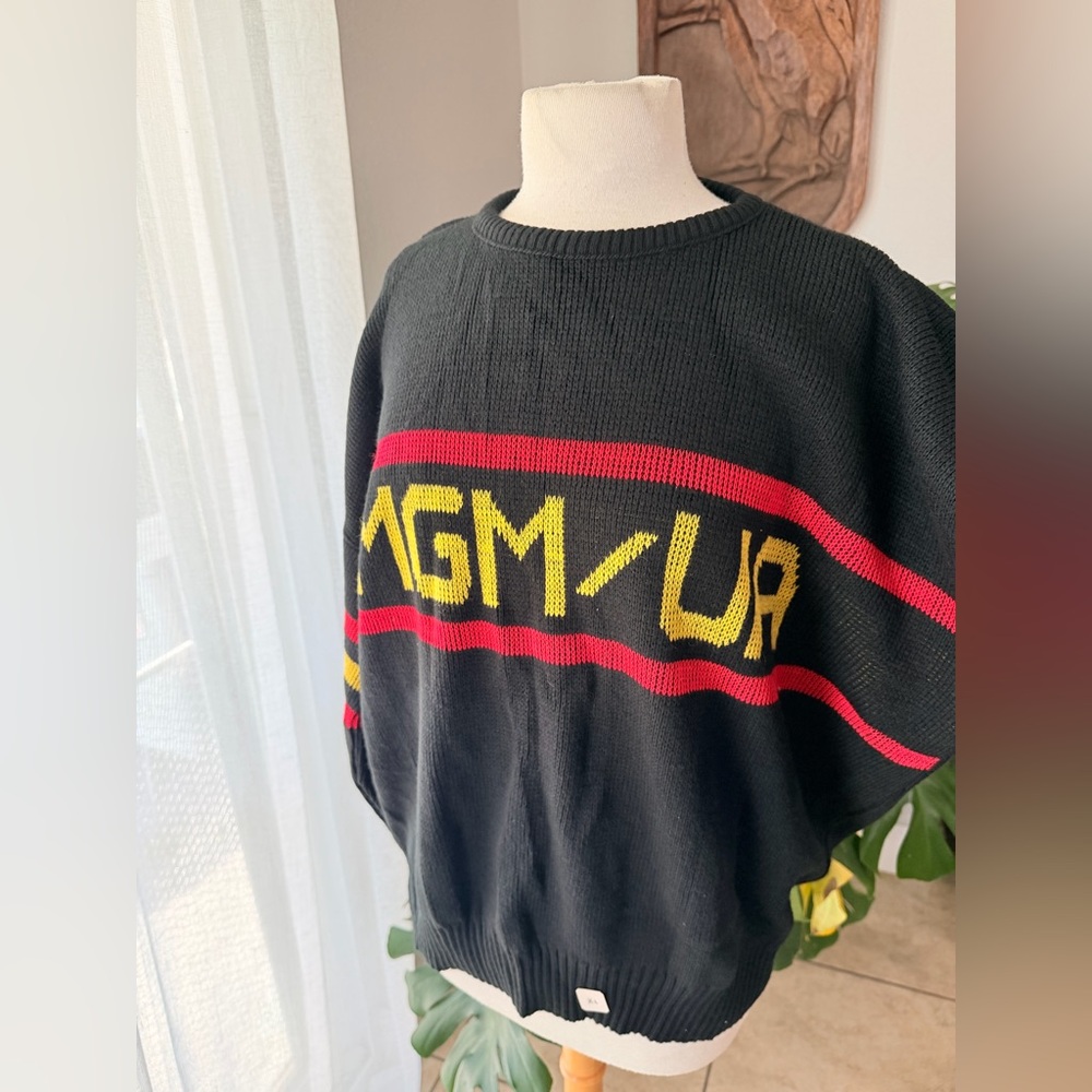 Vintage MGM Grand Knit Sweater XL | Black Red Yellow Stripe | Studio Store